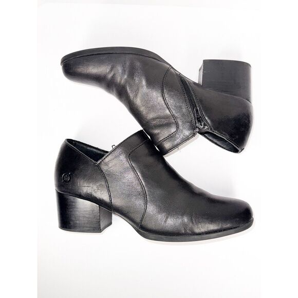 Born Black Leather Ankle Boot Shootie Bootie Block Heel Side Zip Classic Women 9 - Picture 16 of 16